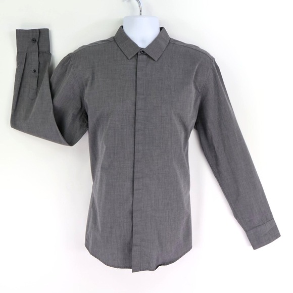 INC International Concepts Dress Shirt Mens Size L Gray Heathered 100% Cotton - Picture 1 of 7